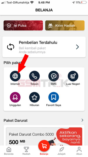 Pilih Menu Internet