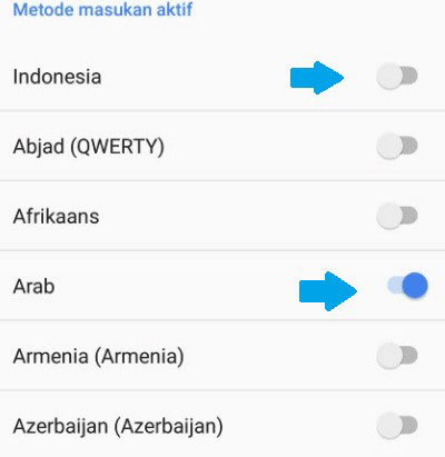 5. Nyalakan Bahasa Arab