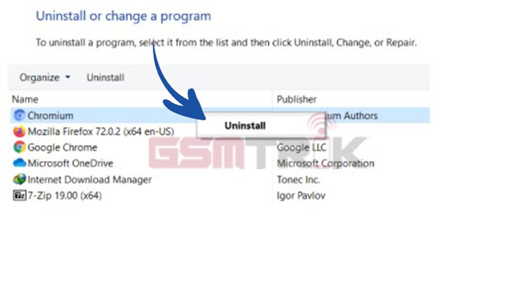 Klik Chromium Lalu Uninstall