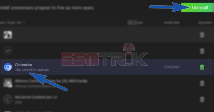 Klik Uninstall Chromium