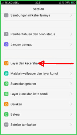 1 Pilih Menu Layar dan Kecerahan