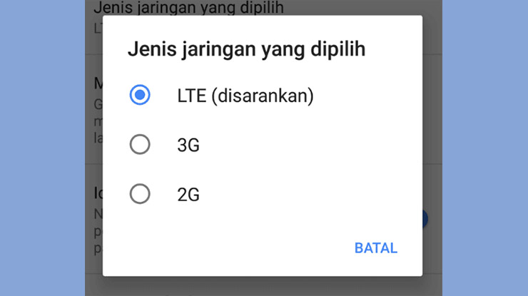 Mengunci Jaringan 4G LTE di Pengaturan