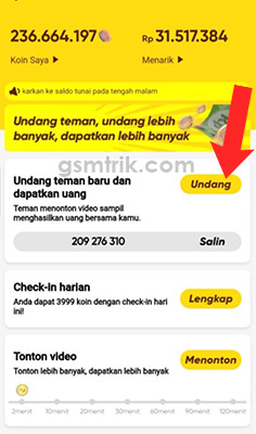 mendapatkan koin di Snack Video