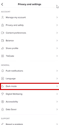 cara mengubah tiktok menjadi dark mode