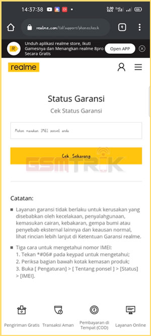 2 Buka Situs Cek Garansi Realme