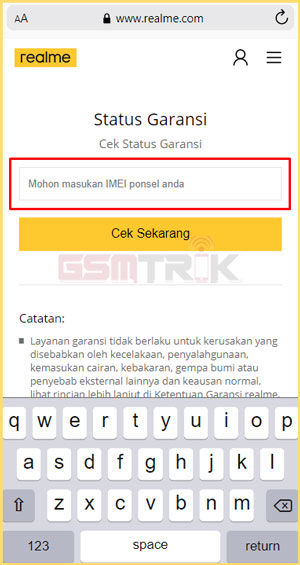 3 Masukkan IMEI HP Realme