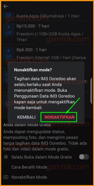 5 Konfirmasi Nonaktifkan Mode Gratis