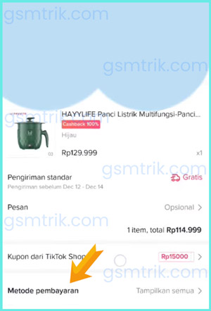 Tap Menu Metode Pembayaran