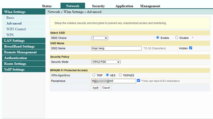 Lihat di Halaman Admin Modem