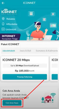 4. Kalian akan diarahkan ke menu Iconnet dan klik aktifkan lokasi lalu klik Cek Area Saya