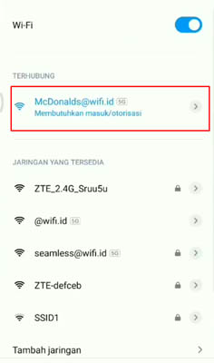 cara connect wifi mcd di hp