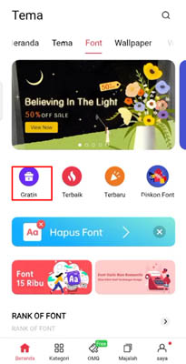 nama font iphone di theme store oppo