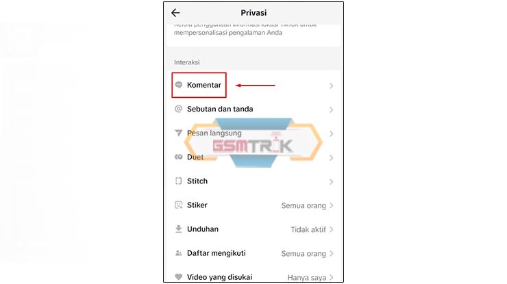 Pilih Fitur Komentar TikTok