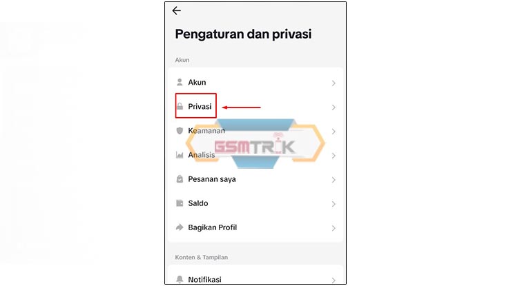 Pilih Menu Privasi