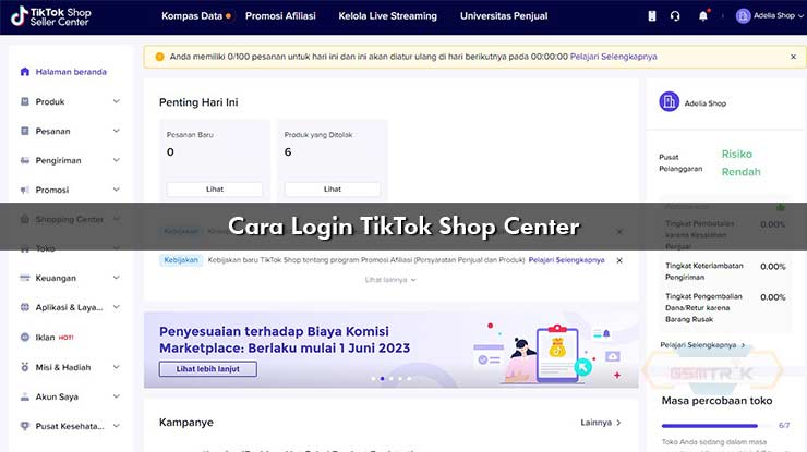 Cara Login TikTok Shop Center