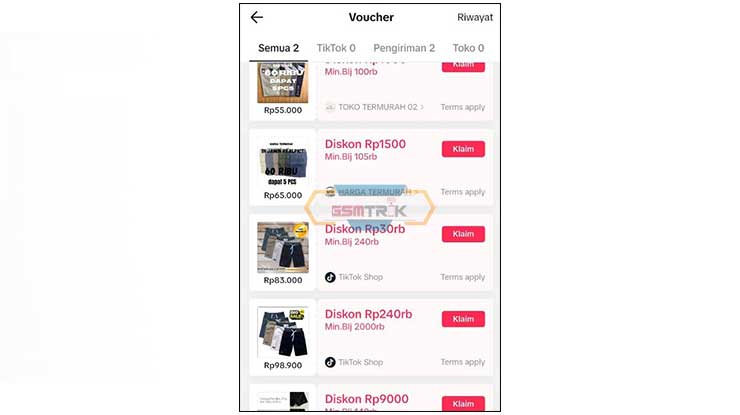 Cari dan Pilih Voucher TikTok Shop