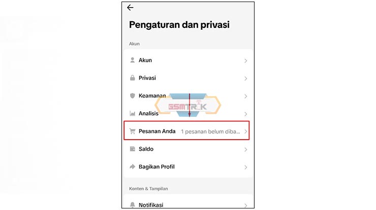 Pilih Fitur Pesanan Saya