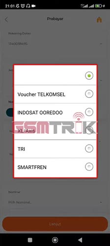 Cara Beli Pulsa di BNI Mobile Pilih Operator