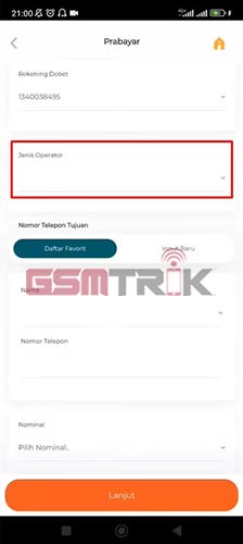 Cara Beli Pulsa di BNI Mobile Tap Kolom Jenis Operator