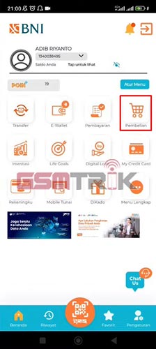 Cara Beli Pulsa di BNI Mobile Tap Menu Pembelian