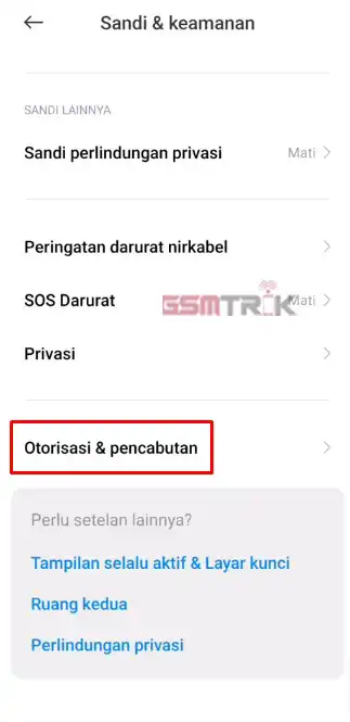 Pilih Otorisasi dan Pencabutan