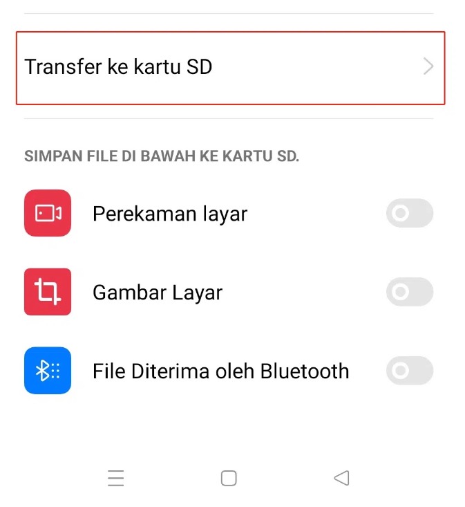 Transfer ke Kartu SD HP Oppo